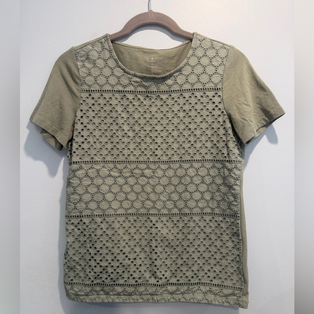 Talbots Sage Green Eyelet Short Sleeve Top